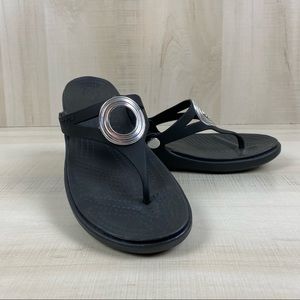 Crocs Sanrah Beveled Metallic Wedge Sandals